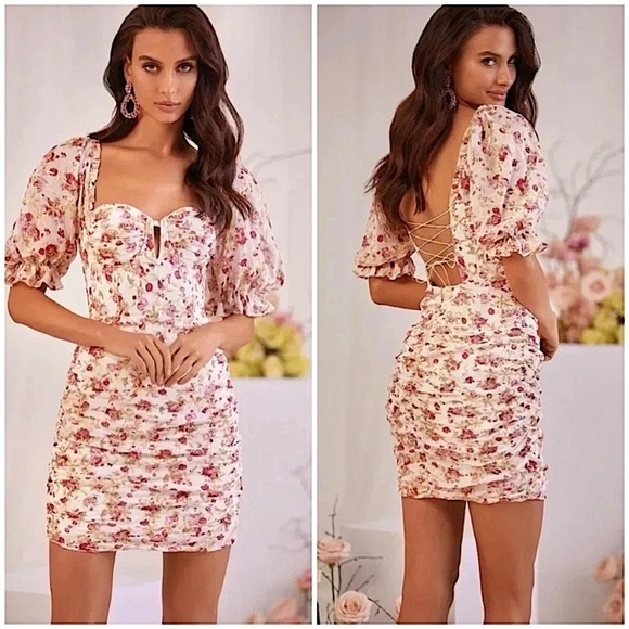 Alamour The Label Myrna Floral Bustier Corset Mini Dress Lace Up New Coquette - Picture 1 of 12